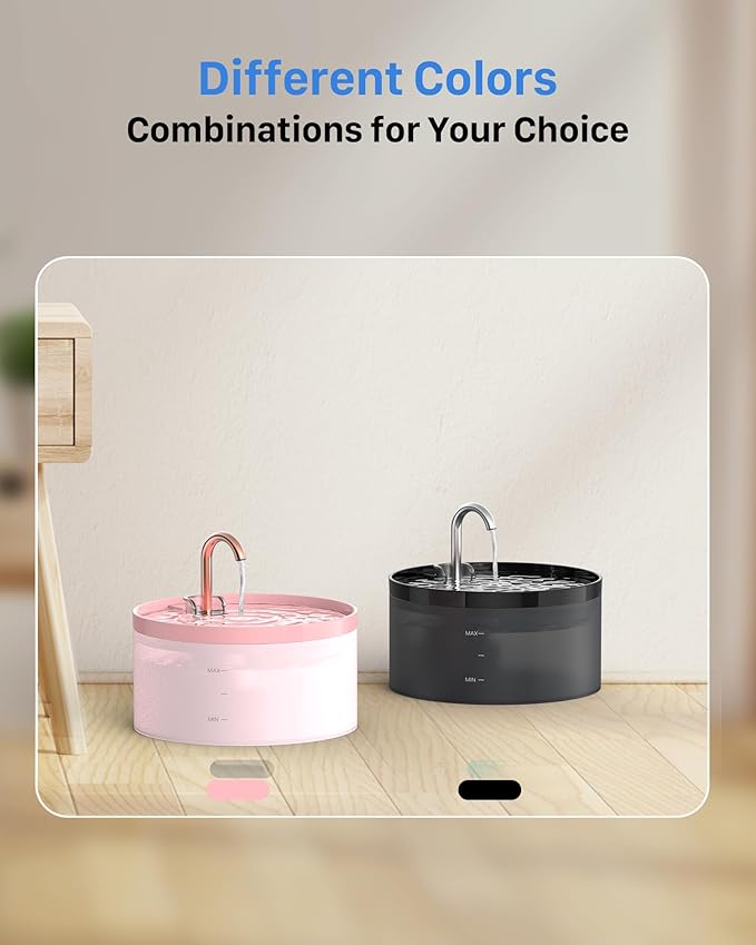 Cat Water Fountain with Tap Shape: 3.2L Cat Fountain for Cats - Super Quiet Water Pump - Filters Hair - Easy Disassembly - 6 Filters + 3 Foam Filters - Pink Cat Fountains for Drinking