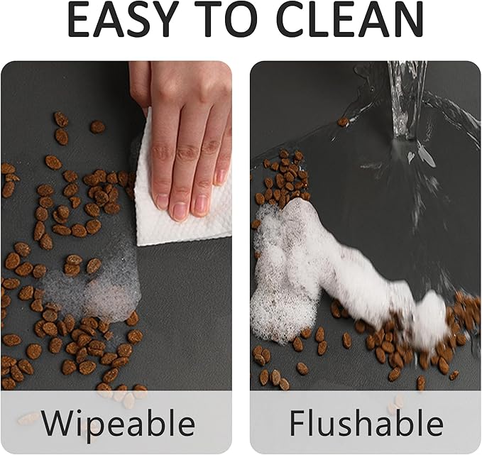YCT Pet Cat Food Mats for Dog Food Mat, Cat Mat for Food, Pet Dog Cat Feeding Mat Eating Mat Pet Dog Cat Bowl Mats, Non-Slip Super Absorbent, with Footprints Logo,24 x 16.9 inches, Dark Grey
