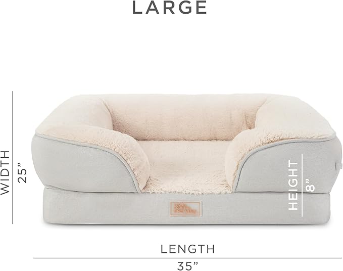 TOWN & COUNTRY EVERYDAY CuddleTown Comfy Solid Bolster Sofa Pet Bed, Supportive & Calming Egg Crate Foam, Water Repellent, Non-Slip Bottom, Machine Washable Cover, Grey, Large 35"x25"x8"