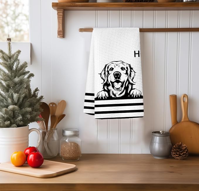 Hi Golden Retriever Waffle Kitchen Towels, Gifts for Golden Retriever Lovers Moms Dish Tea Towels for Kitchen, Dog Lover Gifts Decorative Hand Towels for Bathroom Guest Room Decor, 16x24 Inch