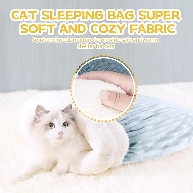 Cat Winter Sleeping Bag, Cat Bed Cave Sleeping Bag, Cat Sleeping Bag, 360°Wrap Comfortable Pet Snuggle Sack, Soft Plush Large Cat Sack - Size L(Gray Blue)