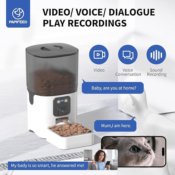 Automatic Cat Feeder with Camera, Adjustable Angle 2.4G WiFi/App Pet Food Dispenser, 6L Timed Dispenser with Two-Way Audio, Auto Pet Feeder with Mat for Cat & Dog, 1-10 Meals Per Day