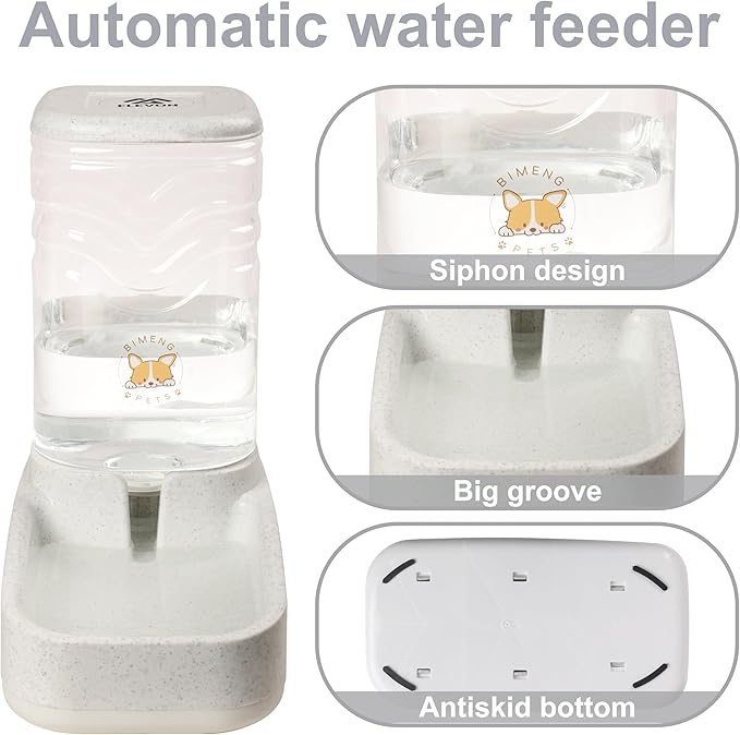 Elevon Automatic Cat Feeder, Gravity Food and Water Dispenser Bowl Set for Small Medium Dogs Animals, Pet Feeder Dispenser Storage Food, 3.8L Large Capacity, White & Gray
