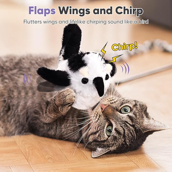 Petbobi Cat Toys Flapping Bird - Lifelike Lark Interactive Cat Toy with Catnip, Exercise Toy for Bored Indoor Cats, Rechargeable Motion Activated Chirping Kitten Toy for All Breeds Cat