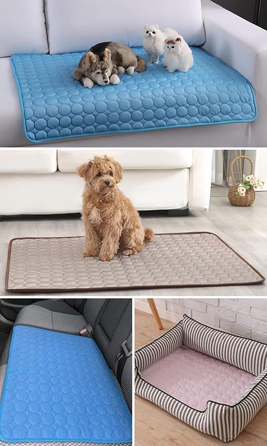 Dog Cooling Mat Washable, Portable Summer Dog Pad, Water-Absorbent Pet Cooling Pad, Ice Silk Self-Cooling Mat for Dog for Kennel/Sofa/Bed/Floor/Car Seats(Pink,19x23in)