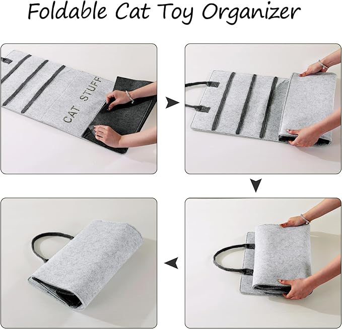 MABOZOO Cat Toy Storage Organizer for Wand Toys,Durable Pet Storage Box with Handle Cat Feather Toy Storage Hanging Bag for Neatly Organizing Teaser Wand Toys(Dark Grey)