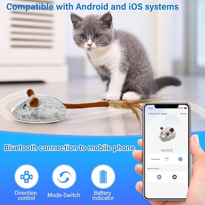 Cat Toys APP Bluetooth Smart Cat Mouse Toys Electronic Interactive Hunting Cat Toy for Indoor Mice Toys Automatic Moving Remote Control Cat Toy Exercise Cat for Bored Indoor USB Rechargeable(Purple)