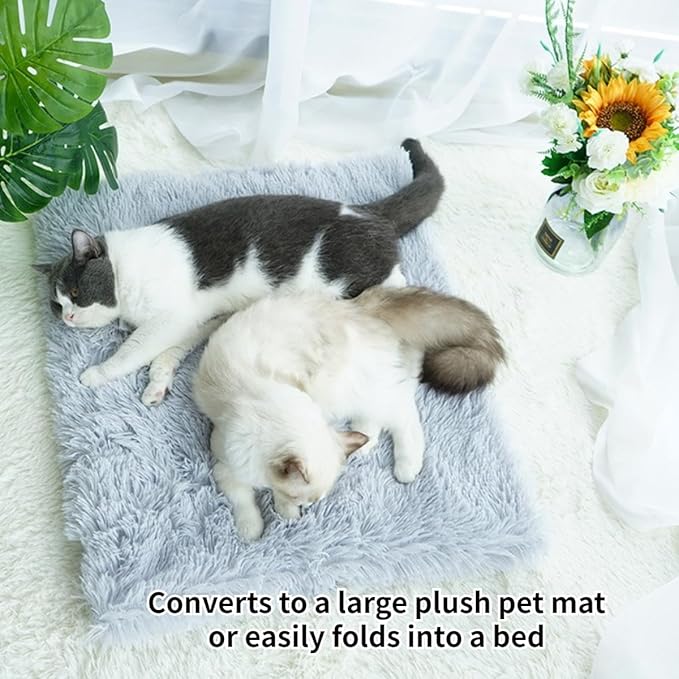 Cat Beds Small Dog Bed, Self Warming Cat Dog Mat Washable Warm Fluffy Pet Pad Calming Cushion Soft Kitty Bed for Indoor Outdoor Crate Pets Cat Small Dog Sleeping (White)