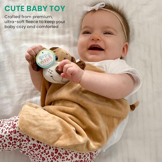 Security Blanket - 18" Tall Soft Fleece Blanky for Boys & Girls - Soothing Baby Blanket With Plush Stuffed Animal Puppy Dog