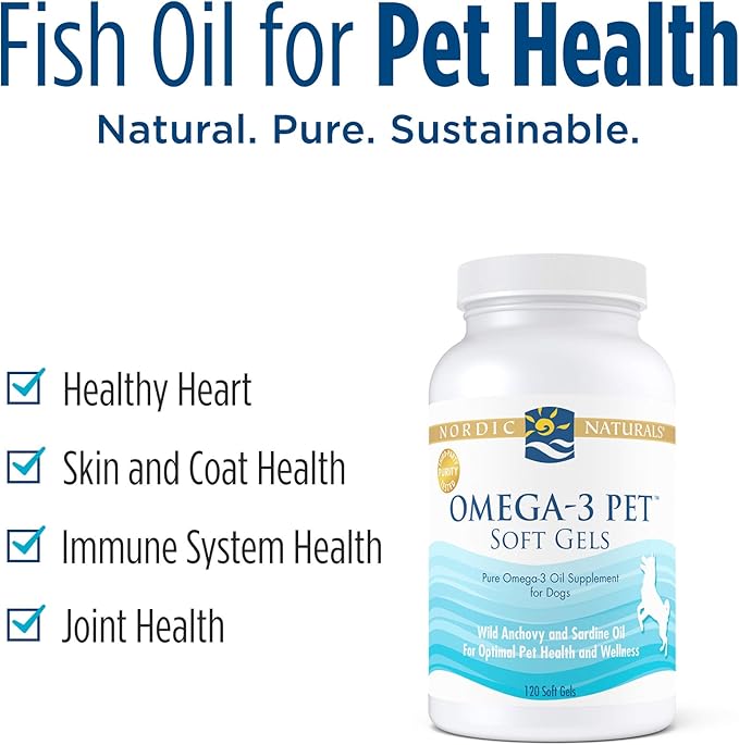 Nordic Naturals Omega-3 Pet, Unflavored - 120 Soft Gels - 330 mg Omega-3 Per Soft Gel - Fish Oil for Dogs with EPA & DHA - Promotes Heart, Skin, Coat, Joint, & Immune Health
