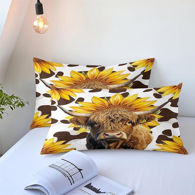 Highland Cattle Comforter Set Twin Cute Animal Bedding Set Aesthetic Microfiber Comforters Soft with 1 Pillowcase