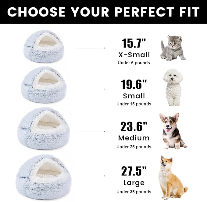 NOYAL Dog Bed Round Hooded Plush Cat Cave Donut Anti Anxiety Fluffy Dog Bed for Small Medium Dog and Cat