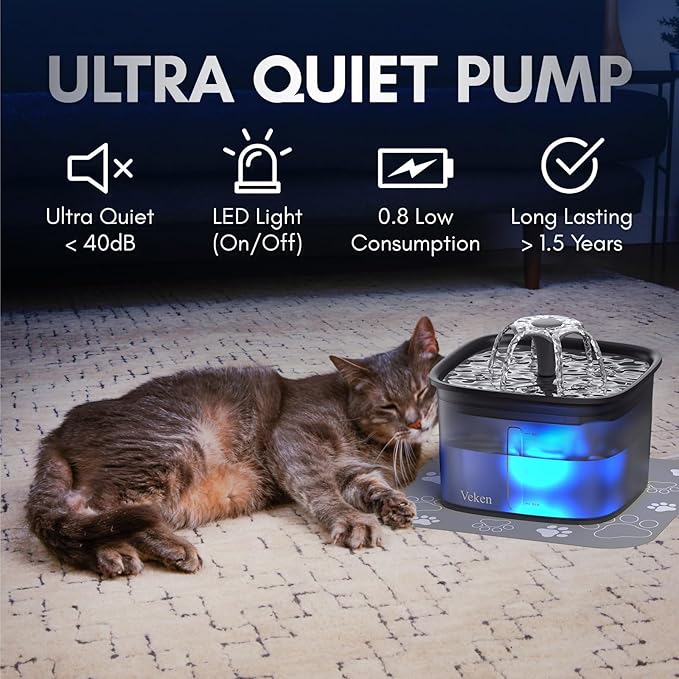 Veken 95oz/2.8L Pet Fountain, Automatic Cat Water Fountain Dog Water Dispenser with Replacement Filters for Cats, Dogs, Multiple Pets (Space Black, Plastic)