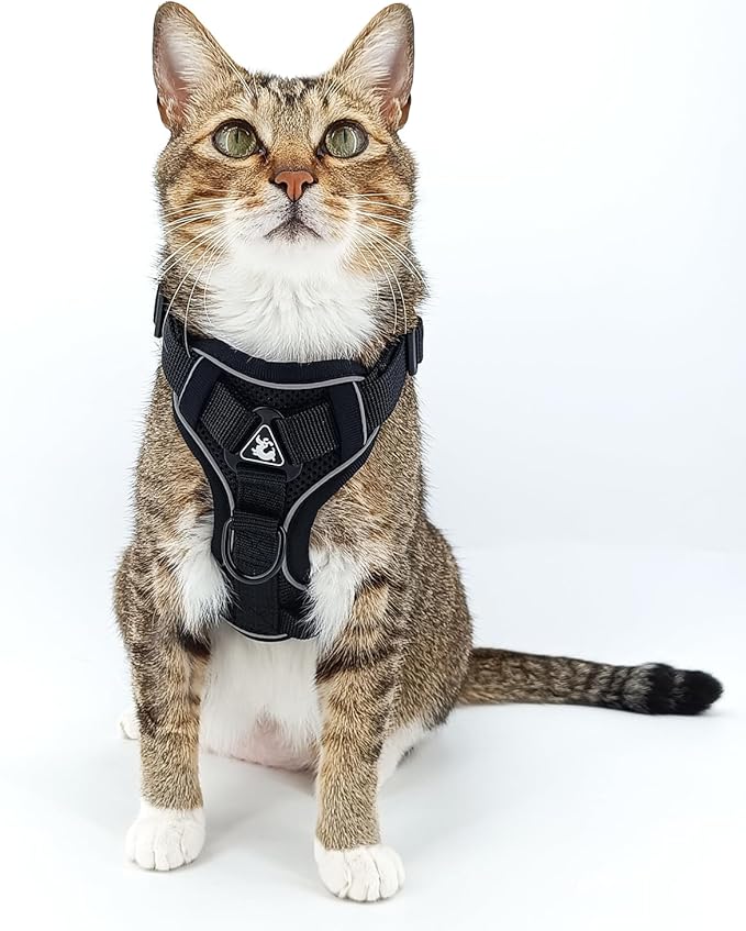Cat Harness and Leash Set Escape Proof Tactical Large Kitten Harness Emotional Support Cat Vest, Black, L