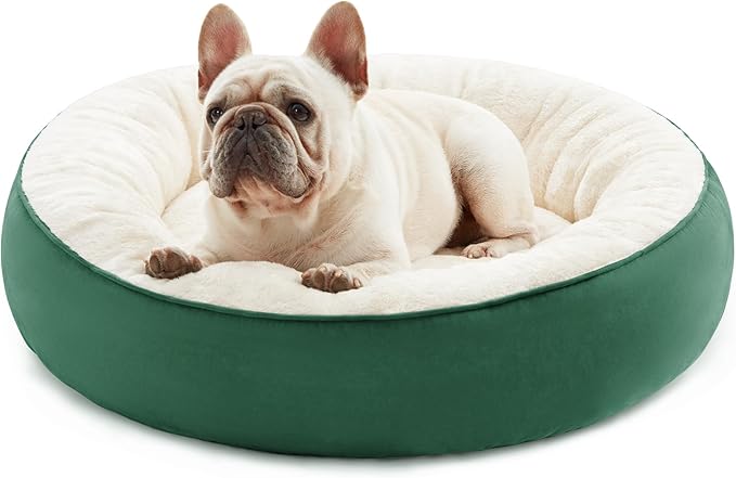 Love's cabin Round Donut Cat and Dog Cushion Bed, 25in Pet Bed for Small or Medium Dogs, Anti-Slip & Water-Resistant Bottom, Soft Durable Fabric Pet Beds, Washable Calming Cat & Dog Bed Green