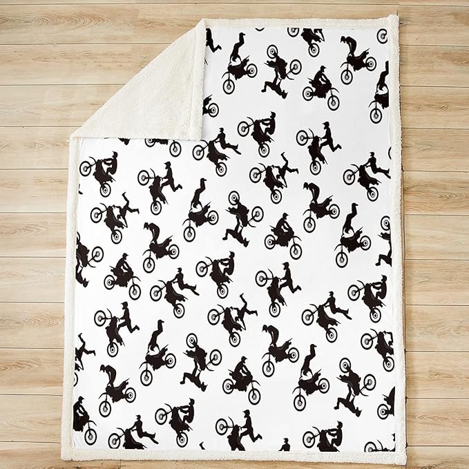 Motocross Rider Fleece Throw Blanket for Bed Sofa Couch Kids Extreme Sports Motorcycle Fuzzy Blanket Dirt Bike Motorbike Sherpa Blanket Boy Room Decor Plush Blanket Queen 90"x90"