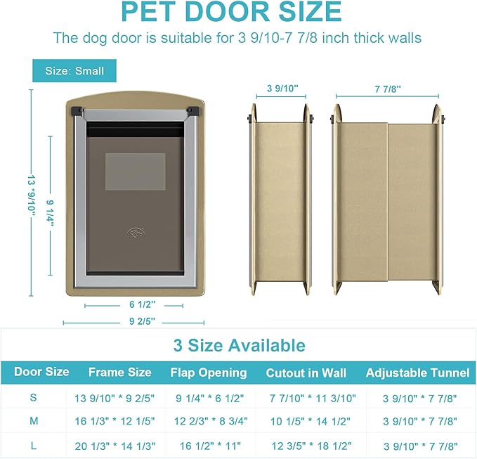 ClawJaw Doggy Door for Wall, Metal Frame and Telescopic Tunnel Pet Door, Double-Sided Wind Deflector and Magnetic Flaps, Easy to Install, Yellow (Pets Up to 50 Lb)-Medium
