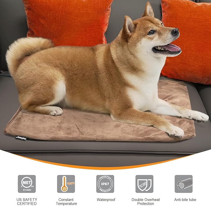 Pet Heating Pad, Electric Heated Pad for Dog Cat, Warm Mat Waterproof Dogs Cats Beds with Constant Temperature,Chew Resistant Cord, Comfortable Heater Heater Blanket Puppy and Kitten (M:20'' x 16'')