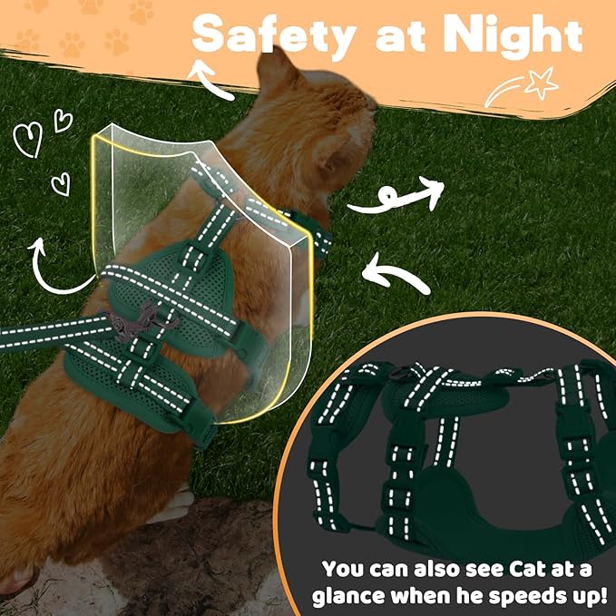 Fully Escape Proof Cat Harness and Leash Set for Walking, Adjustable Soft Kitten Vest with Reflective Strip for Small Medium Large Adult Cats, Breathable Kitty Harness,Blue M