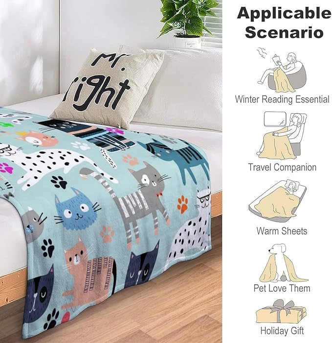 Cat Blanket Gifts for Women Girls Soft Flannel Cat Lovers Throw Blanket for Kids Adults 60"X 50"