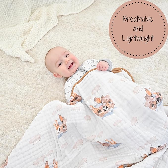 LollyBanks Muslin Baby Blanket 100% Cotton, Muslin Quilt Lightweight, 6 Layers Baby Blankets 47"x 47", Toddler Blanket for Boy and Girl, Nursery Receiving Blankets Baby Essentials (Noah's Ark Pattern)