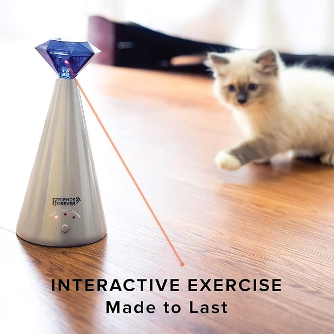Friends Forever Interactive Laser Cat Toy - Automatic Rotating Laser Pointer for Cool Cats, Electronic Toys for Stimulating Exercise, Battery Powered Auto Lazer, 3 Speed Mode, Blue
