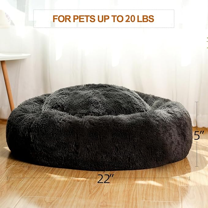 JEMA Calming Small Dog Beds for Small Dogs,Washable Donut Cuddler Pet Bed Cushions,Durable & Cozy Soft Dog Bed with Removable Pad 22 Inch