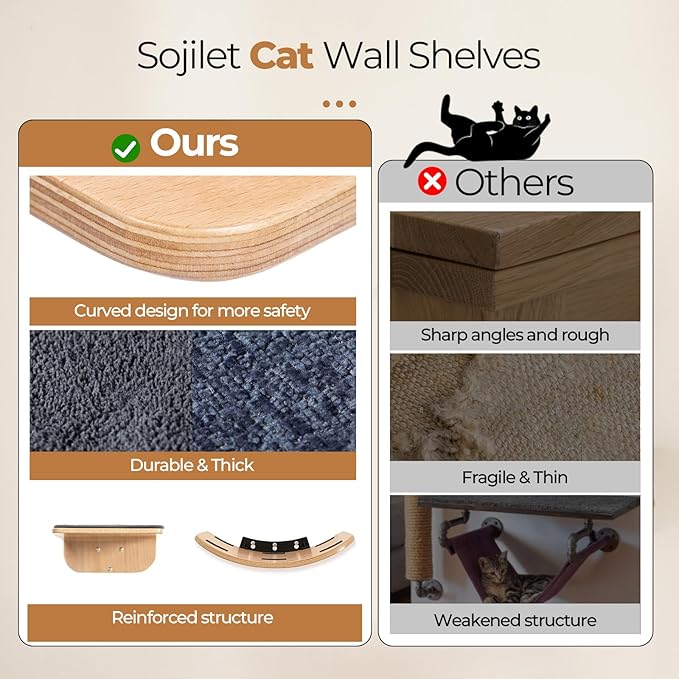 Cat Shelves, Cat Wall Steps and Perch, Cat nest, Wooden Floating Cat Climbing Furniture for Hopping and Sleeping, with Scratching Cushion(Combo)