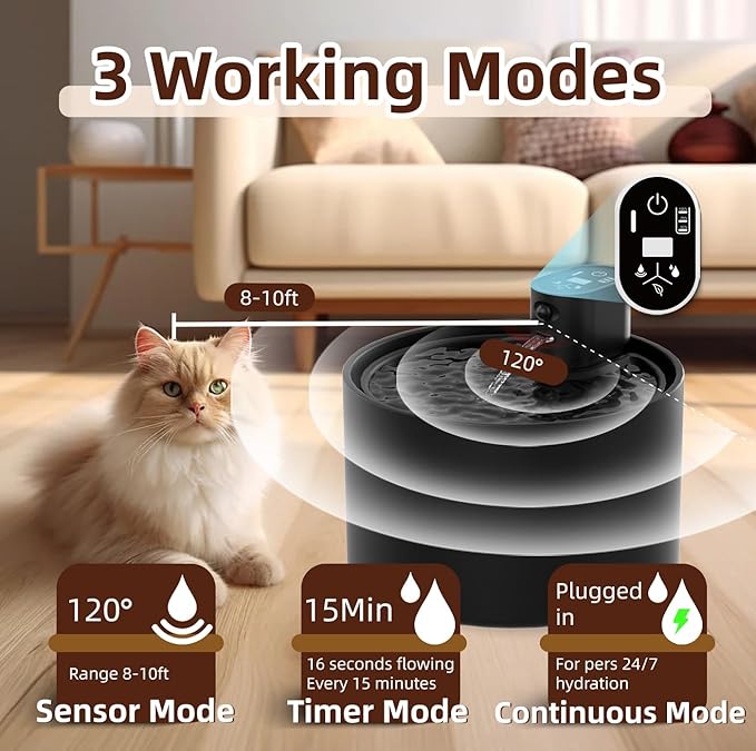 Ceramic Cat Water Fountain,2.3lL/78oz Cat Water Fountain Cordless, Automatic pet Water Fountain with Ultra-Quiet Pump and 4 Filter for Cats, Dogs, Multiple Pets