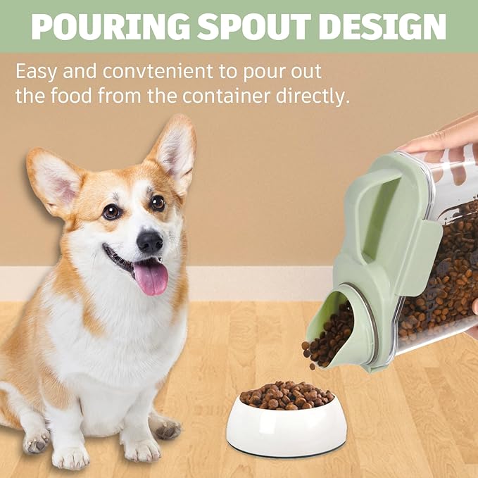 Dog Food Storage Container, Pet Food Storage Containers with Airtight Pour Spout, Cat Food Container with Measuring Cups, Portable Travel Pet Food Container for Dogs, Cats, Birds(Green)