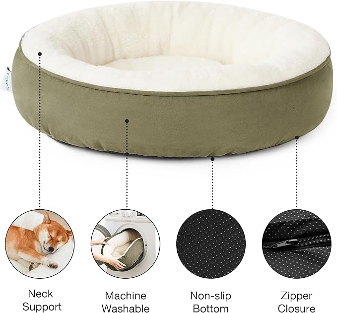 Love's cabin Round Donut Cat and Dog Cushion Bed, 25in Pet Bed for Small or Medium Dogs, Anti-Slip & Water-Resistant Bottom, Soft Durable Fabric Pet Beds, Washable Calming Cat & Dog Bed Olive Green
