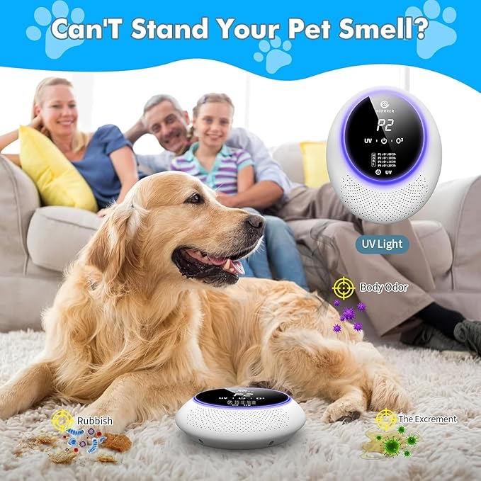 Ozone Machine Odor Removal for Home & Pets, Portable Pets Poof Odor Eliminator with 10,000mAh Battery, White