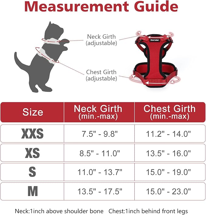 Dooradar Cat Harness and Leash Set, Escape Proof Safe Adjustable Kitten Vest Harnesses for Walking, Easy Control Soft Breathable Mesh Jacket with Reflective Strips for Cats, Red, S