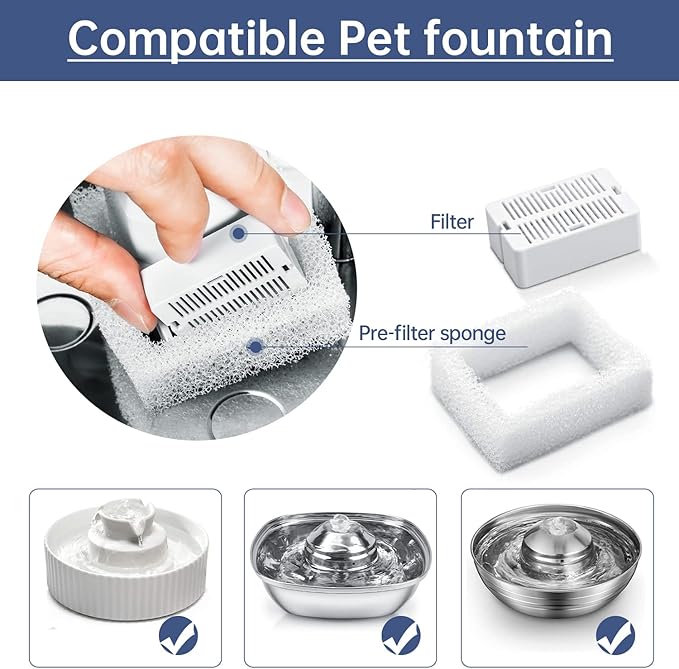Cat Water Fountain Replacement Filters,16 Pack Cat Fountain Carbon Filters and 4 Pack Foam Filters for Ceramic Pet Drinking Fountain and Stainless Steel Pet Water Fountain (16+4 Pack)