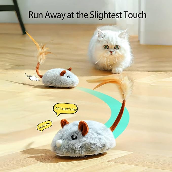 Interactive Cat Toy Mouse, Moving Mouse Automatic Cat Toys Electronic Mice, Rechargeable Squeaky Cat Mouse Toys for Kitten Indoor/Outdoor Exercise(Long Velvet)