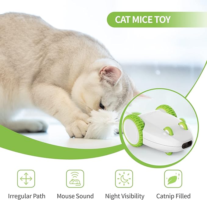 PETGEEK Automatic Cat Mouse Toys Interactive Cat Toys for Indoor Cats, Smart Sensing Moving Squeaky Mouse Cat Toys, USB Rechargeable Best Gift for Birthday, Thanksgiving, Christmas, New Year