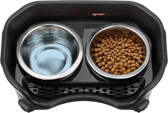 Neater Feeder Express Mess Proof Dog Bowls Elevated for Small Dogs – Made in USA – No Spill Raised Dog Food Bowl Stand, Stainless Steel Dog Food and Water Bowl Set, Elevated Dog Bowl Set, Black