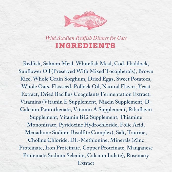 Wild Acadian Redfish Cat Food | No Chicken or Other Animal by-Products | Rich in Omega 3 & 6 Fatty Acids | Sustainably Sourced Wild Caught Fish | Made in The USA | 4lb Bag