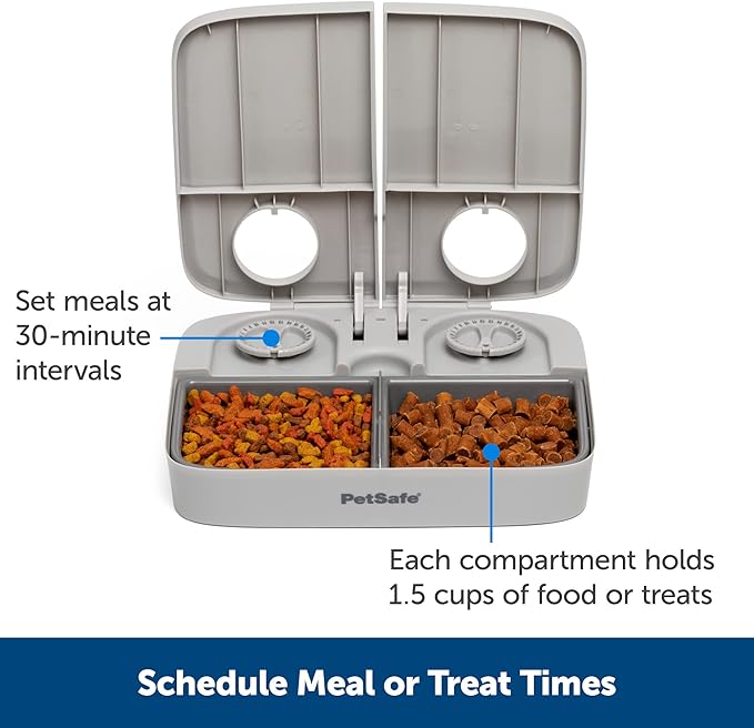 PetSafe Analog 2 Meal Programmable Pet Feeder, Automatic Dog and Cat Feeder - Dry or Semi-Moist Pet Food Dispenser, Slow Feed Portion Control (3 Cup/16 Ounce Total Capacity), Tamper-Resistant Design