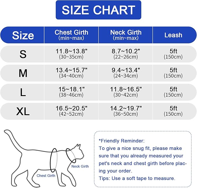 Vest Harness Leash Set for Small Dog Large Cat, Upgraded Escape Proof Adjustable Jacket with Lead for Puppy Fat Cat Outdoor Walking, Soft Breathable Mesh Coat with Reflective Strip XL Blue