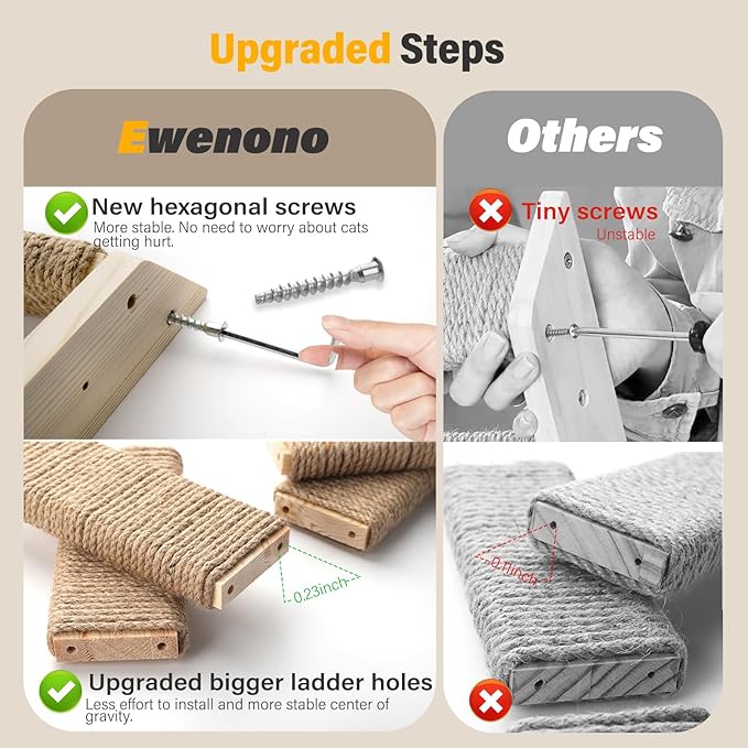 1 Pack 4 Steps Cat Wall Shelves Cat Wall Stairs with Sisal Rope.an Improved&Stronger Cat Wall Steps Cat Tree Supplies