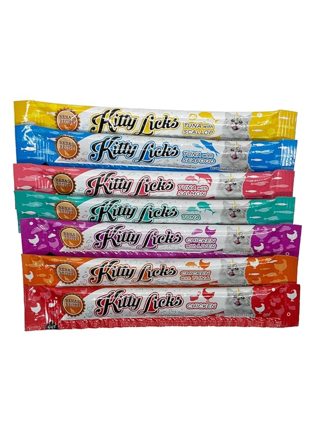 Rena's Recipe Kitty Licks (28 Tubes / 7 Flavors) Chicken - Chicken with Liver - Chicken with Tuna - Tuna - Tuna with Seafood - Tuna with Salmon - Tuna with Scallop
