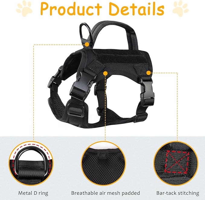 Tactical Cat Harness for Walking, Adjustable Escape Proof Pet Vest for Large Cat,Easy Control Breathable Cat Vest with Handle,Molle Patches (Black, L)