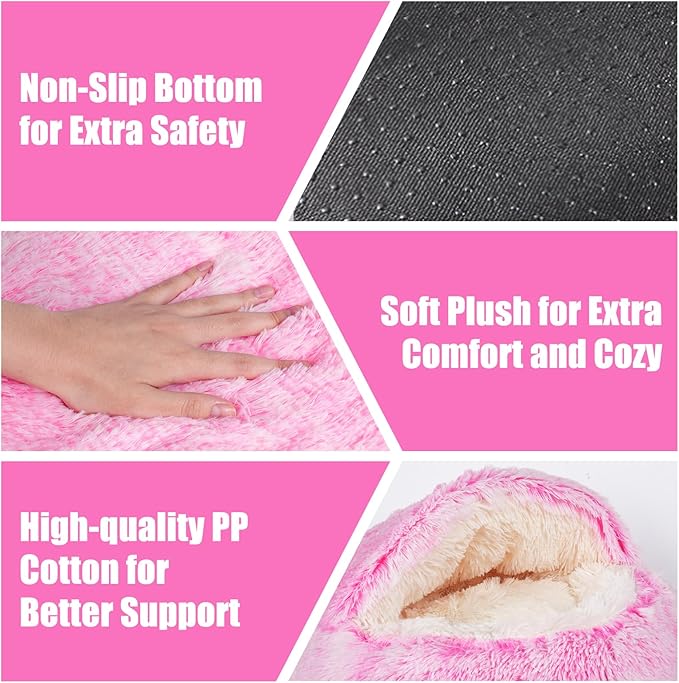 Cat Beds & Dog Bed with Cover Cave, Dog Beds for Small Dogs, Round Soft Plush Donut Calming Pet Bed for Indoor Cats or Small Dog, Washable Puppy Bed with Non-Slip Bottom-16inch