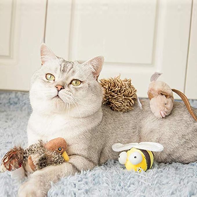 Gigwi Interactive Cat Toys Animal Sound Bird/Mouse/Bee Interactive Squeaking Cat Toys Melody Chaser & Toys for Cats to Play Alone, Play and Squeak Kitten Toys for Boredom