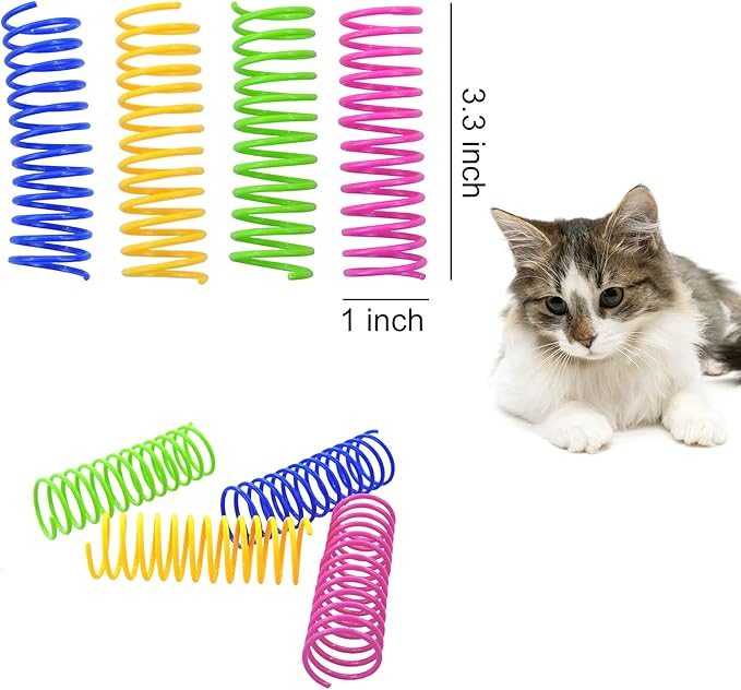 WishLotus Cat Toys for Indoor Cats Interactive 3.34in 4 Colors Cat Spring Toy, 12pc Big Springs Set Lightweight Durable High Elasticity Cat Spiral Springs for Cats to Swat, Hunt to Kill Time(12pc)