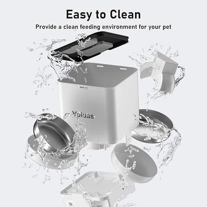 Voluas Automatic Cat Feeder for Two Cats, Double Pet Feeder with 2 Stainless Steel Bowls,6L Timed Cat Feeder with Memory Function, Pet Food Dish