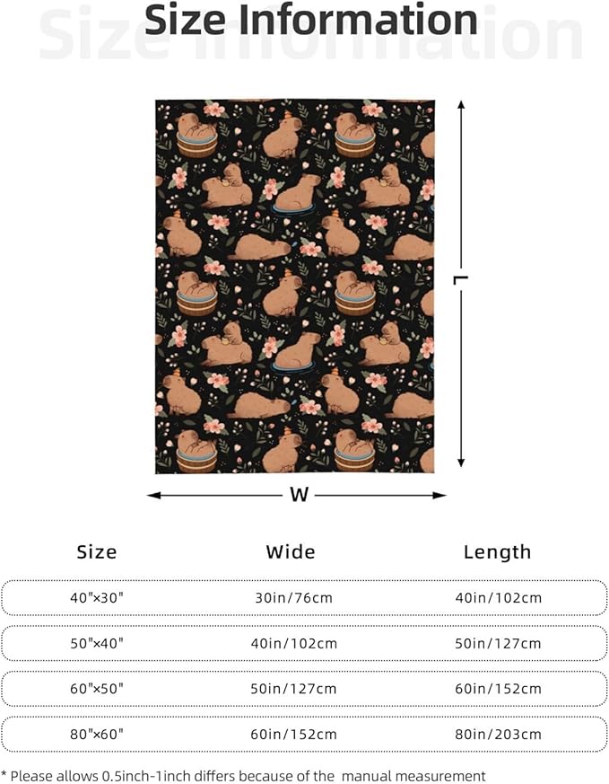 Cute Capybara Pattern Soft Fleece Blanket - Cozy and Cute Animal Design for Bed, Couch, or Gift 60"x50"