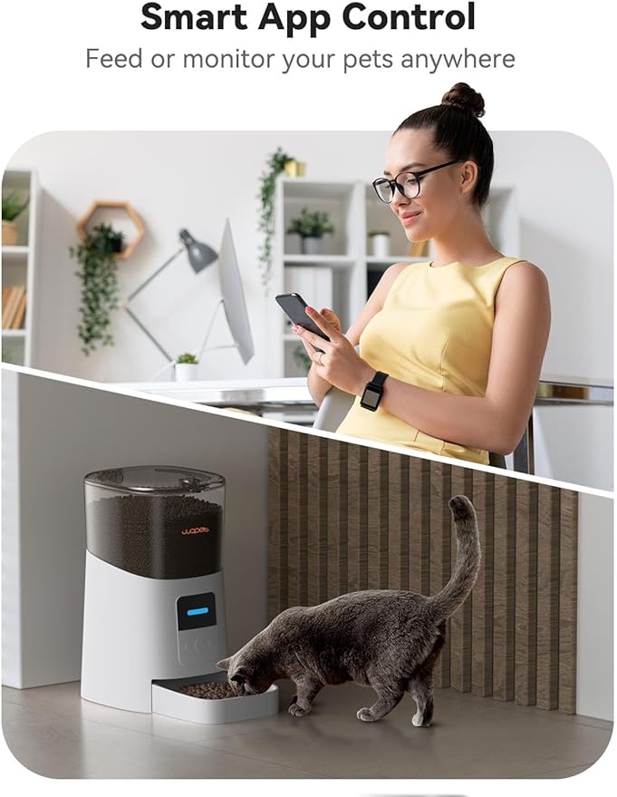 WOPET 6L Automatic Cat Feeder, WiFi Automatic Dog Feeder with APP Control for Remote Feeding, Automatic Cat Food Dispenser with Low Food Sensor and Voice Recorder, Up to 15 Meals Per Day