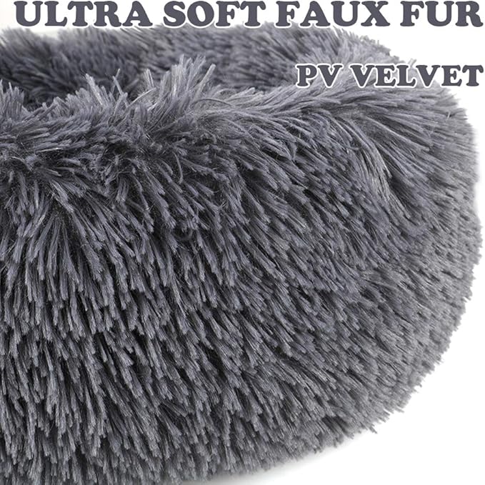 otoez Kitten Puppy Bed Extra Small XS Round Dog Cat Beds Anti Anxiety Plush Pet Calming Donut Bed with Non-Slip Waterproof Bottom, Washable (15.7", Dark Grey)